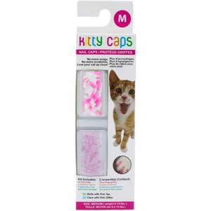 Kitty Caps Cat Nail Caps, Medium, White with Pink Tips & Clear with Pink Glitter