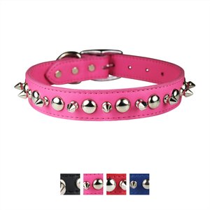 OmniPet Signature Leather Studs & Spikes Dog Collar, Pink, 22-in
