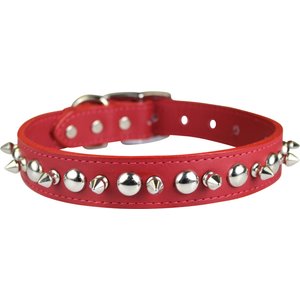 OmniPet Signature Leather Studs & Spikes Dog Collar, Red, 22-in
