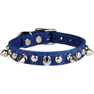 OmniPet Signature Leather Studs & Spikes Dog Collar, Blue, 12-in