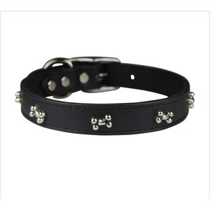 OmniPet Signature Leather Bone Dog Collar, Black, 16-in