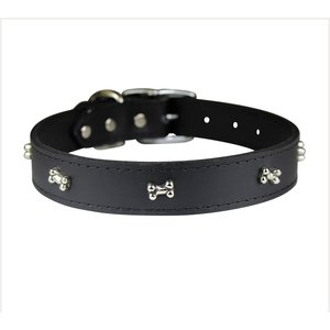 OmniPet Signature Leather Bone Dog Collar, Black, 24-in