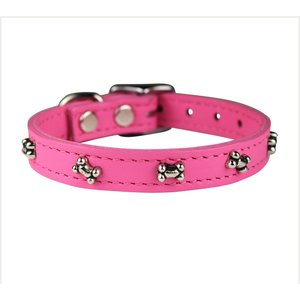 OmniPet Signature Leather Bone Dog Collar, Pink, 14-in