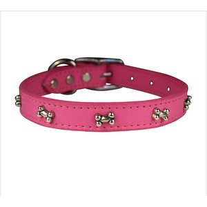 OmniPet Signature Leather Bone Dog Collar, Pink, 16-in
