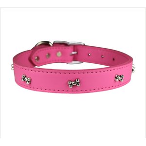 OmniPet Signature Leather Bone Dog Collar, Pink, 22-in