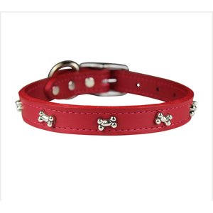 OmniPet Signature Leather Bone Dog Collar, Red, 18-in