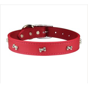 OmniPet Signature Leather Bone Dog Collar, Red, 22-in