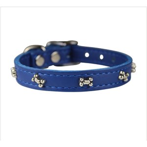OmniPet Signature Leather Bone Dog Collar, Blue, 14-in