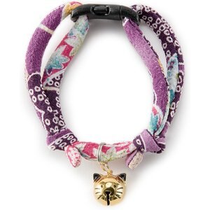 Necoichi Chirimen Fireworks Breakaway Cat Collar with Bell, Purple, 8.2 to 13.7-in neck, 2/5-in wide