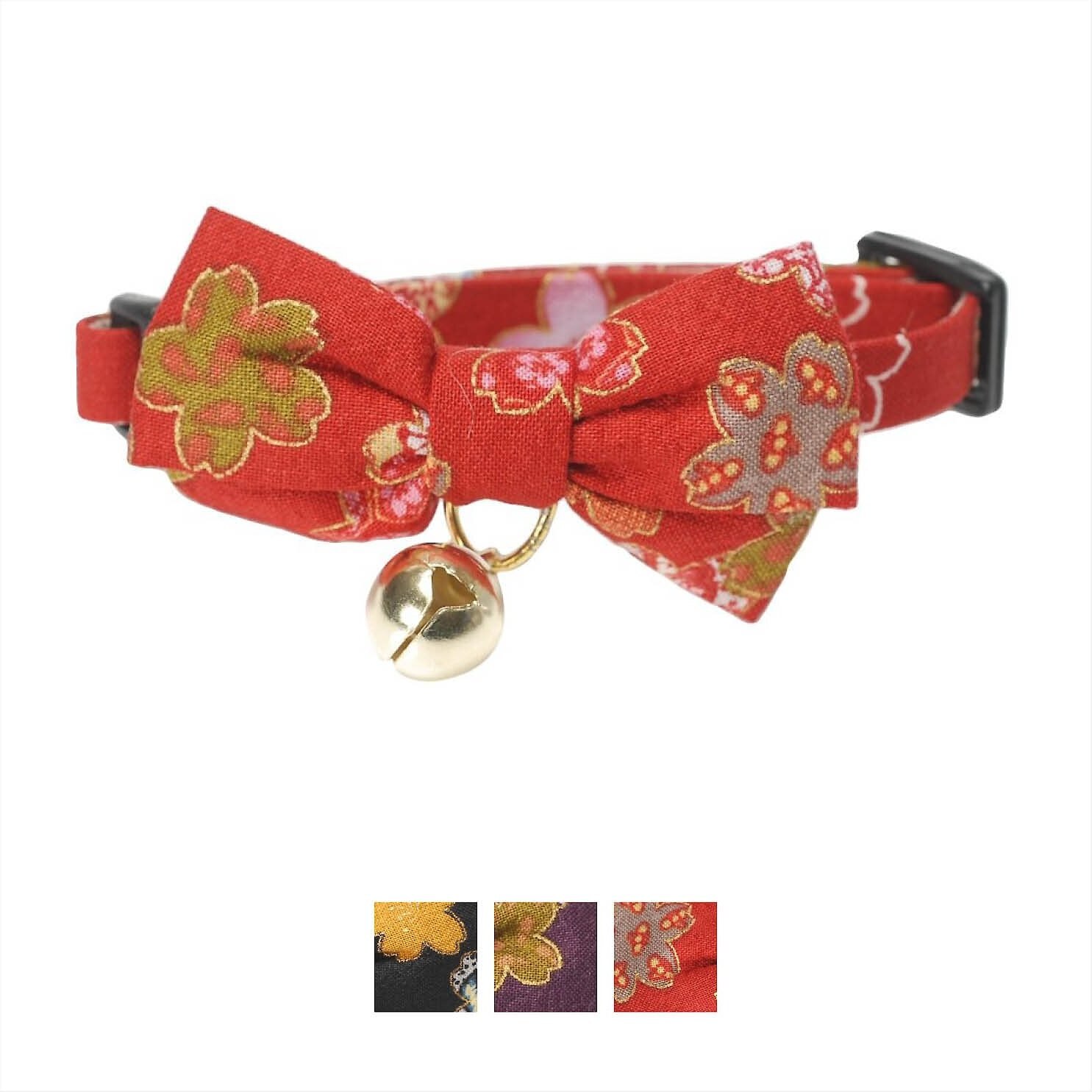 NECOICHI Japanese Kimono Bow Tie Cotton Breakaway Cat Collar with Bell ...