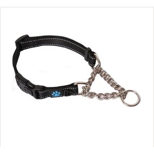 Max & Neo Dog Gear Nylon Reflective Martingale Dog Collar with Chain, Black, Medium: 14 to 17-in neck, 1-in wide