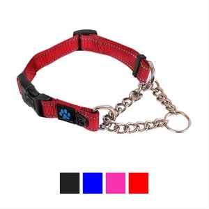 Max & Neo Dog Gear Nylon Reflective Martingale Dog Collar with Chain, Red, Medium/Large: 16 to 19-in neck, 1-in wide