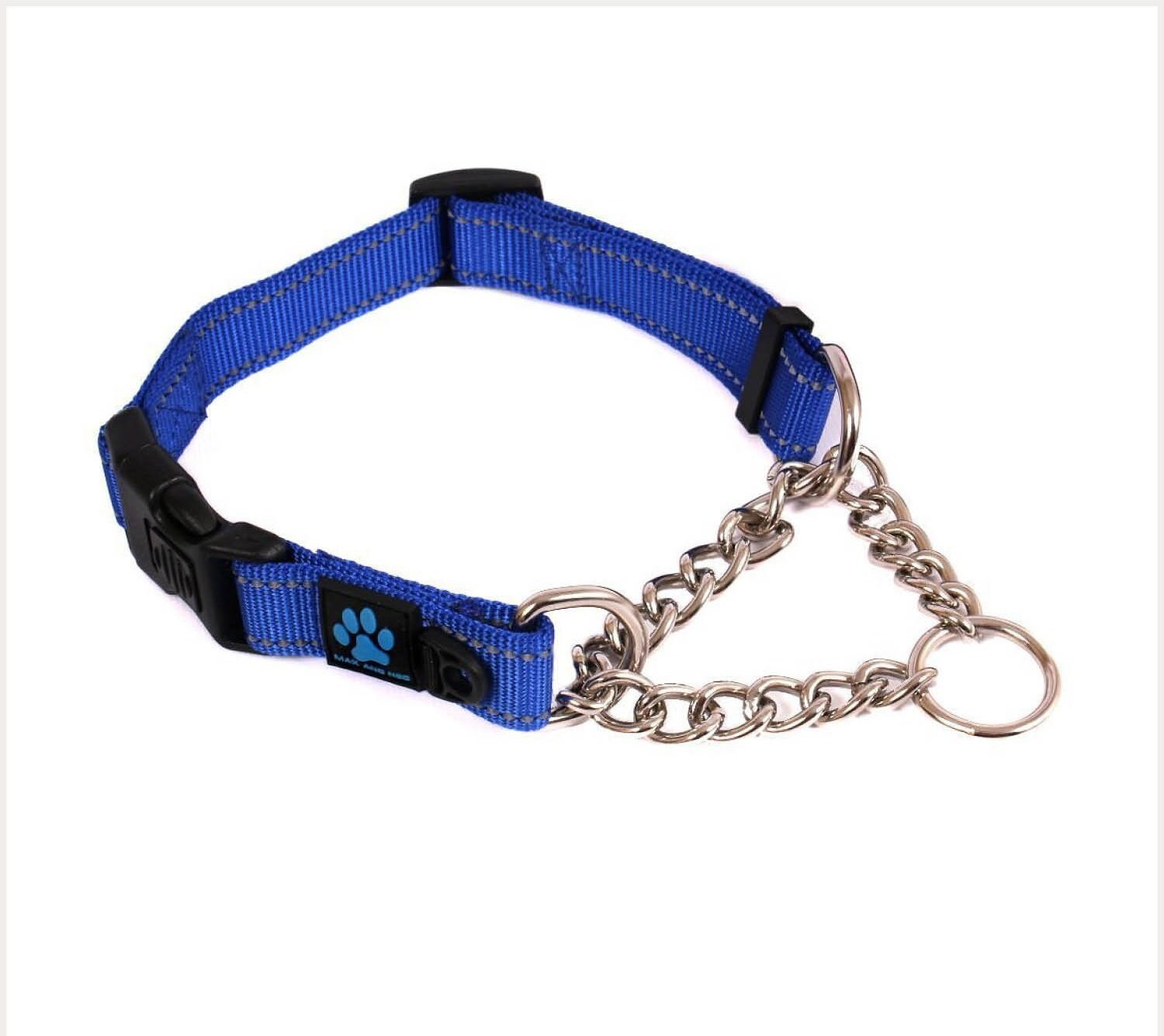 MAX AND NEO DOG GEAR Nylon Reflective Martingale Dog Collar with Chain