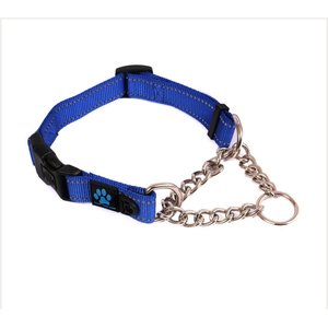 Max & Neo Dog Gear Nylon Reflective Martingale Dog Collar with Chain, Blue, Large: 19 to 24.5-in neck, 1-in wide