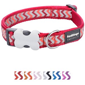 Red Dingo Ziggy Nylon Reflective Dog Collar, Zig Zag Red, Small: 9.5 to 14-in neck, 5/8-in wide