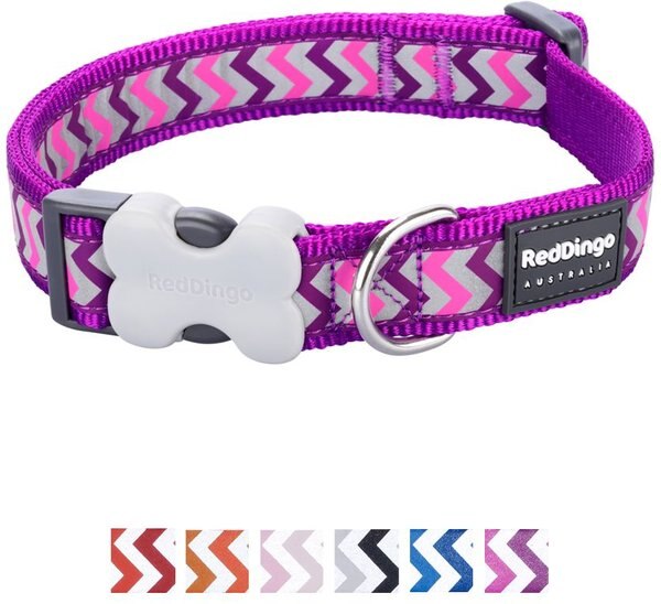 Red Dingo Ziggy Nylon Reflective Dog Collar, Zig Zag Purple, Medium: 12.5 to 18.5-in neck, 4/5-in wide slide 1 of 7