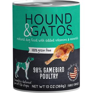 Hound & Gatos 98% Gamebird Poultry Grain-Free Dog Food, 13-oz, case of 12