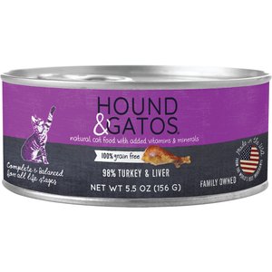 Hound & Gatos 98% Turkey & Liver Formula Grain-Free Canned Cat Food, 5.5-oz, case of 24