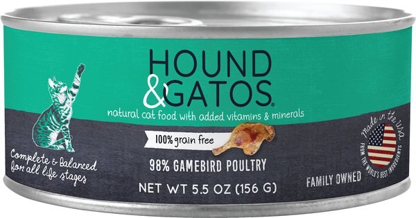 Hound & Gatos 98% Gamebird Poultry Formula Grain-Free Canned Cat Food, 5.5-oz, case of 24 slide 1 of 7