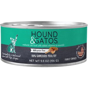 Hound & Gatos 98% Gamebird Poultry Formula Grain-Free Canned Cat Food, 5.5-oz, case of 24