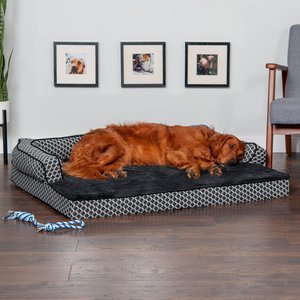 FurHaven Comfy Couch Orthopedic Bolster Dog Bed w/Removable Cover, Diamond Gray, Jumbo