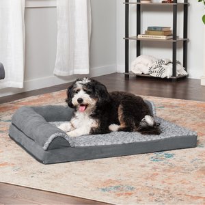 FurHaven Two-Tone Deluxe Chaise Orthopedic Dog Bed w/Removable Cover, Stone Gray, Large