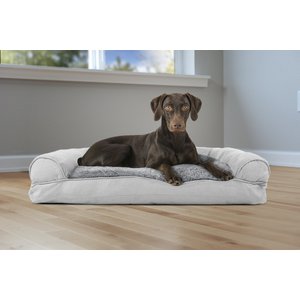 FurHaven Plush & Suede Bolster Dog Bed w/Removable Cover, Gray, Large