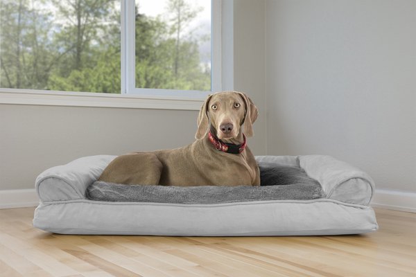 FurHaven Plush & Suede Bolster Dog Bed w/Removable Cover, Gray, Jumbo slide 1 of 9