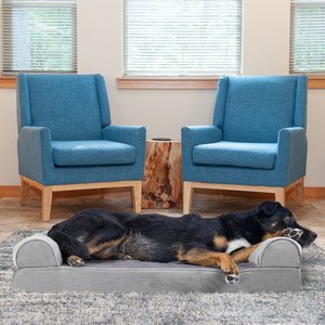 FurHaven Faux Fur Memory Top Bolster Dog Bed w/Removable Cover, Smoke Gray, Large