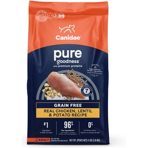 CANIDAE Grain-Free PURE Limited Ingredient Chicken, Lentil & Pea Recipe Dry Dog Food, 4-lb bag