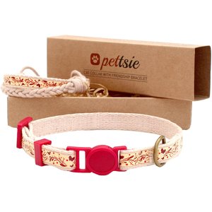 Pettsie Cotton Breakaway Cat Collar with Friendship Bracelet, Red, 7.5 to 11.5-in neck, 3/8-in wide