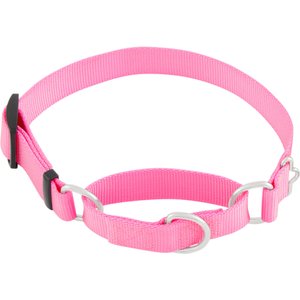 Frisco Solid Nylon Slip-On Martingale Dog Collar, Pink, Medium: 14 to 20-in neck, 1-in wide
