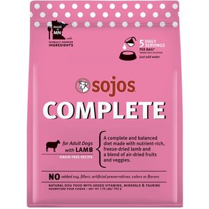 Sojos Complete Lamb Recipe Adult Grain-Free Freeze-Dried Raw Dog Food, 1.75-lb bag