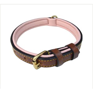 Soft Touch Collars Leather Two-Tone Padded Dog Collar, Brown Pink, Small 