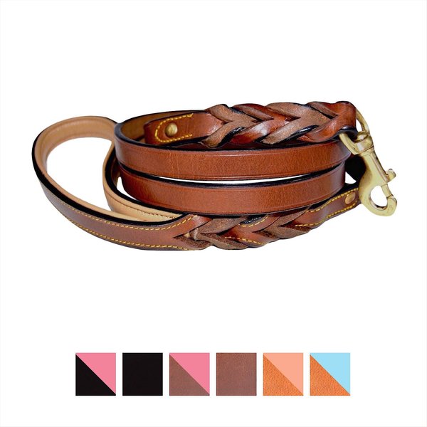 Soft Touch Collars Leather Braided Two-Tone Handle Dog Leash, Brown, 6-ft, 3/4-in slide 1 of 7