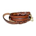 Soft Touch Collars Leather Braided Two-Tone Handle Dog Leash, Brown, 6-ft, 3/4-in