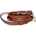Soft Touch Collars Leather Braided Two-Tone Handle Dog Leash, Brown Pink, 6-ft, 3/4-in
