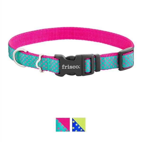 Frisco Patterned Nylon Dog Collar, Pink Polka Dot, Medium: 14 to 20-in neck, 3/4-in wide slide 1 of 6