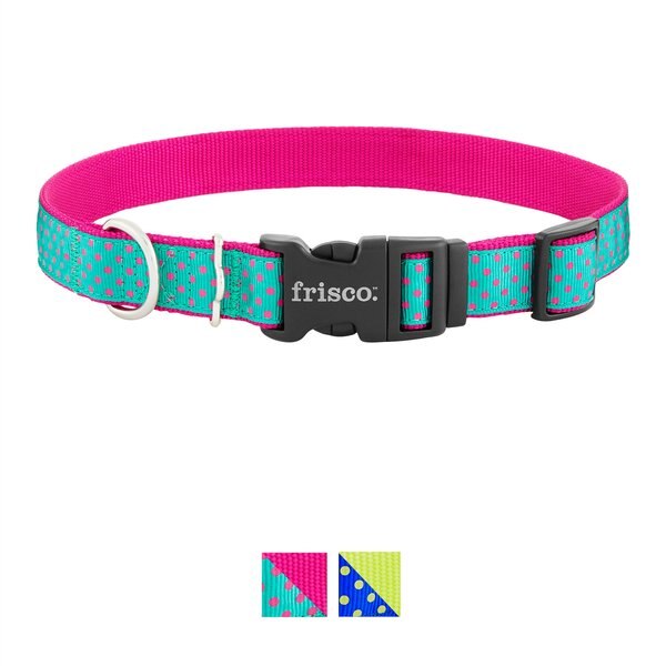 Frisco Patterned Nylon Dog Collar, Pink Polka Dot, Large: 18 to 26-in neck, 1-in wide slide 1 of 6