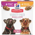 Hill's Science Diet Adult Small Paws Chicken & Vegetables & Beef & Vegetables Variety Pack Wet Dog Food Trays, 3.5 oz, case of 12