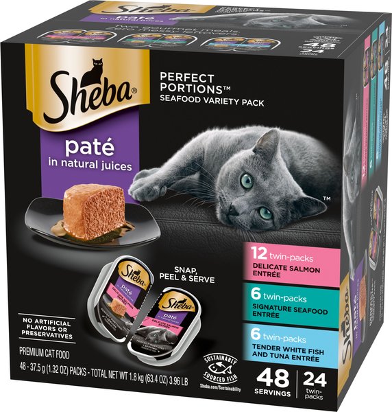 Sheba Perfect Portions Seafood Pate Variety Pack Grain-Free Cat Food Trays, 2.6-oz, case of 24 twin-packs slide 1 of 9