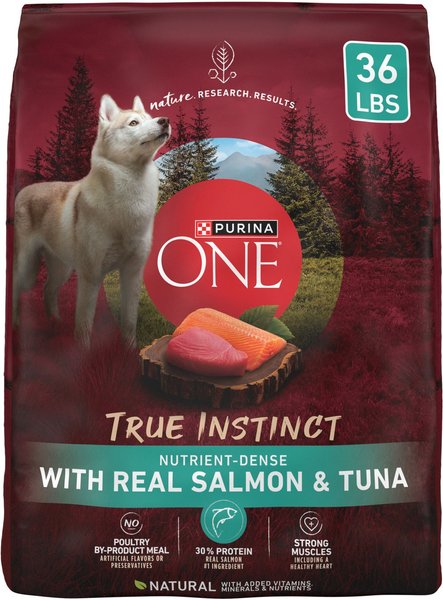 Purina ONE Natural True Instinct High Protein Real Salmon & Tuna Dry Dog Food, 36-lb bag slide 1 of 11