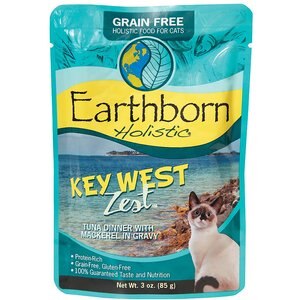 Earthborn Holistic Key West Zest Tuna Dinner with Mackerel in Gravy Grain-Free Cat Food Pouches, 3-oz pouch, case of 24