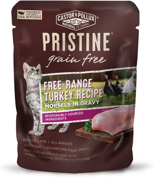 Castor & Pollux PRISTINE Grain-Free Free-Range Turkey Recipe Morsels in Gravy Cat Food Pouches, 3-oz, case of 24 slide 1 of 6