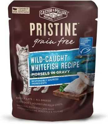 Castor & Pollux PRISTINE Grain-Free Wild-Caught Whitefish Recipe Morsels in Gravy Cat Food Pouches, slide 1 of 1