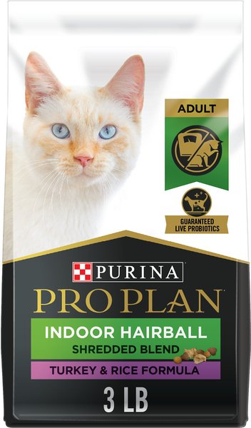Purina Pro Plan Indoor Hairball Management Shredded Blend Turkey & Rice Formula Dry Cat Food, 3-lb bag slide 1 of 10