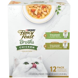 Fancy Feast Chicken Collection Broths Variety Pack Supplemental Wet Cat Food Pouches, 1.4-oz, case of 12