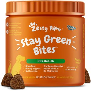 Zesty Paws Stay Green Soft Chews, Dog Urine Grass Burn Support, With Cranberry & Probiotics, Chicken Flavor, Dog Supplement