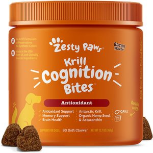 Zesty Paws Core Elements Krill Cognition Bacon Flavored Chews Brain & Nervous System Supplement for Dogs, 90 count