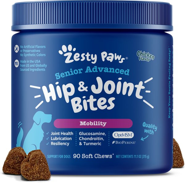 Zesty Paws Advanced Mobility Bites Chicken Flavored Soft Chews Hip & Joint Supplement for Senior Dogs, 90 count slide 1 of 7